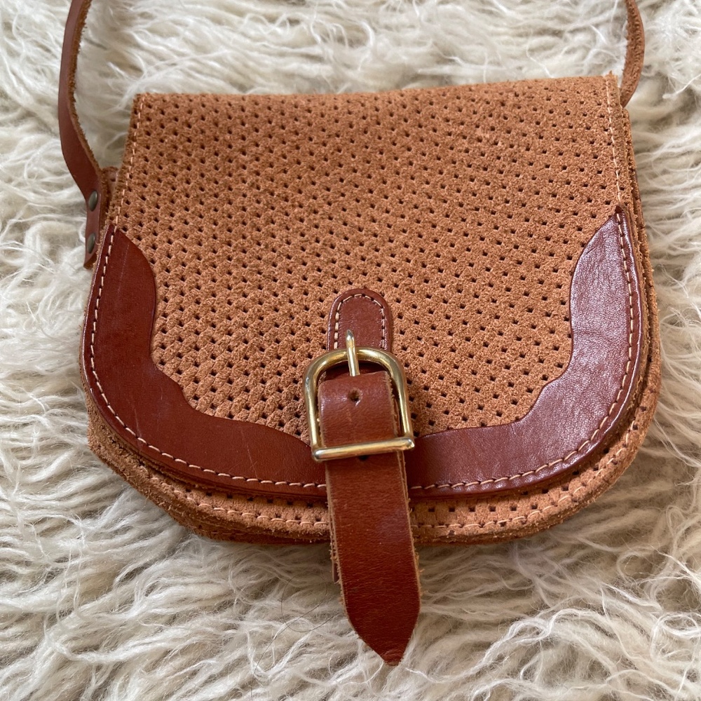 Vintage Leather Suede Saddle Mini Shoulder Bag - Brown Perforated Leather - Picture 3 of 9